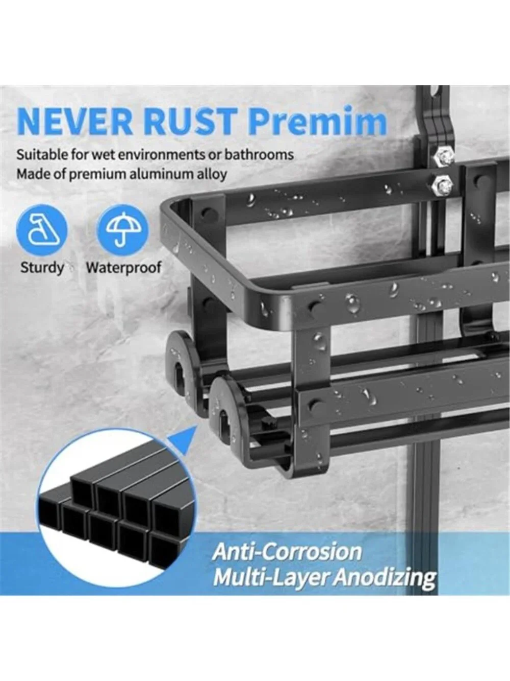 Shower Caddy Hanging Rack Aluminum Bathroom Shelf Adjustable Organizer